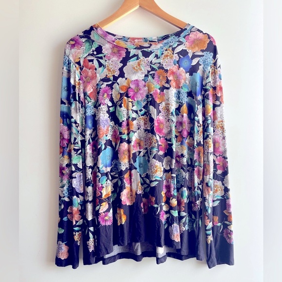 Johnny Was Fall Dance Favorite Long Sleeve Crewneck Swing Tee Top Multi L - Picture 7 of 15